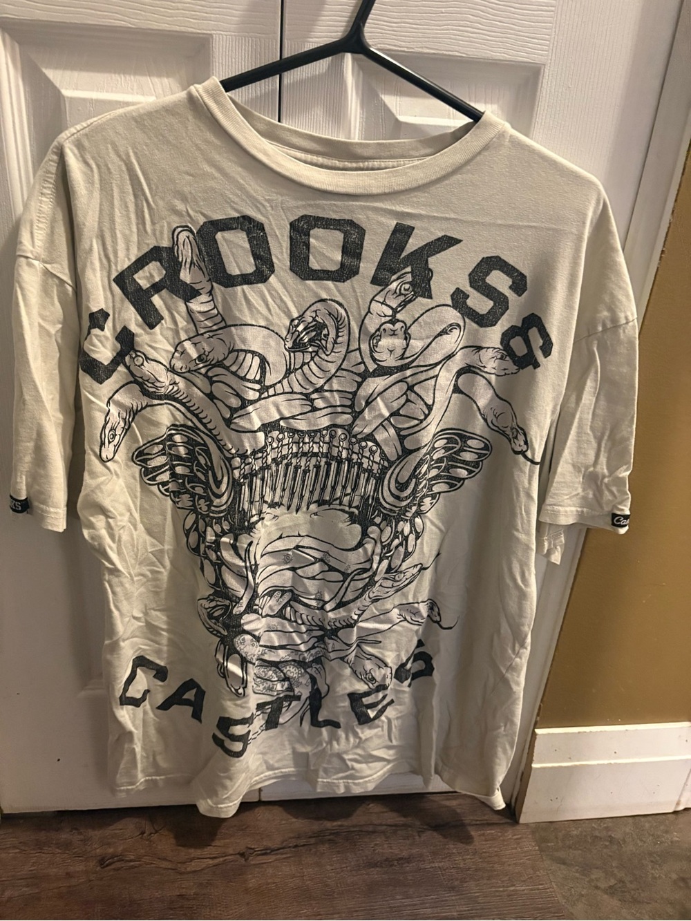 Crooks & Castles White Tee with Black Graphic Medusa Design
